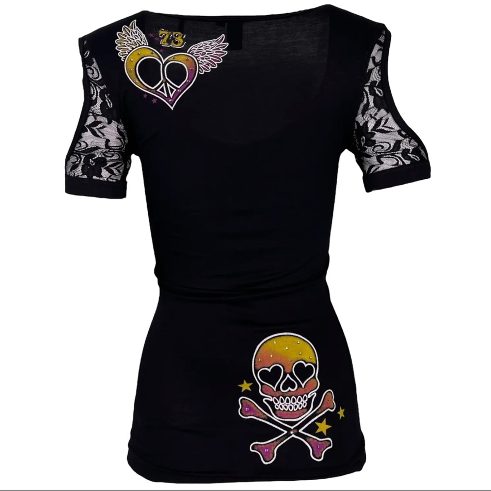 Sinful By Affliction Women's T-shirt Vertigo Biker Tattoo - Picture 4 of 11
